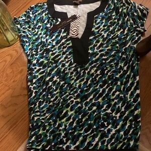 Dana Buchman Multicolor Patterned Short Sleeve Top